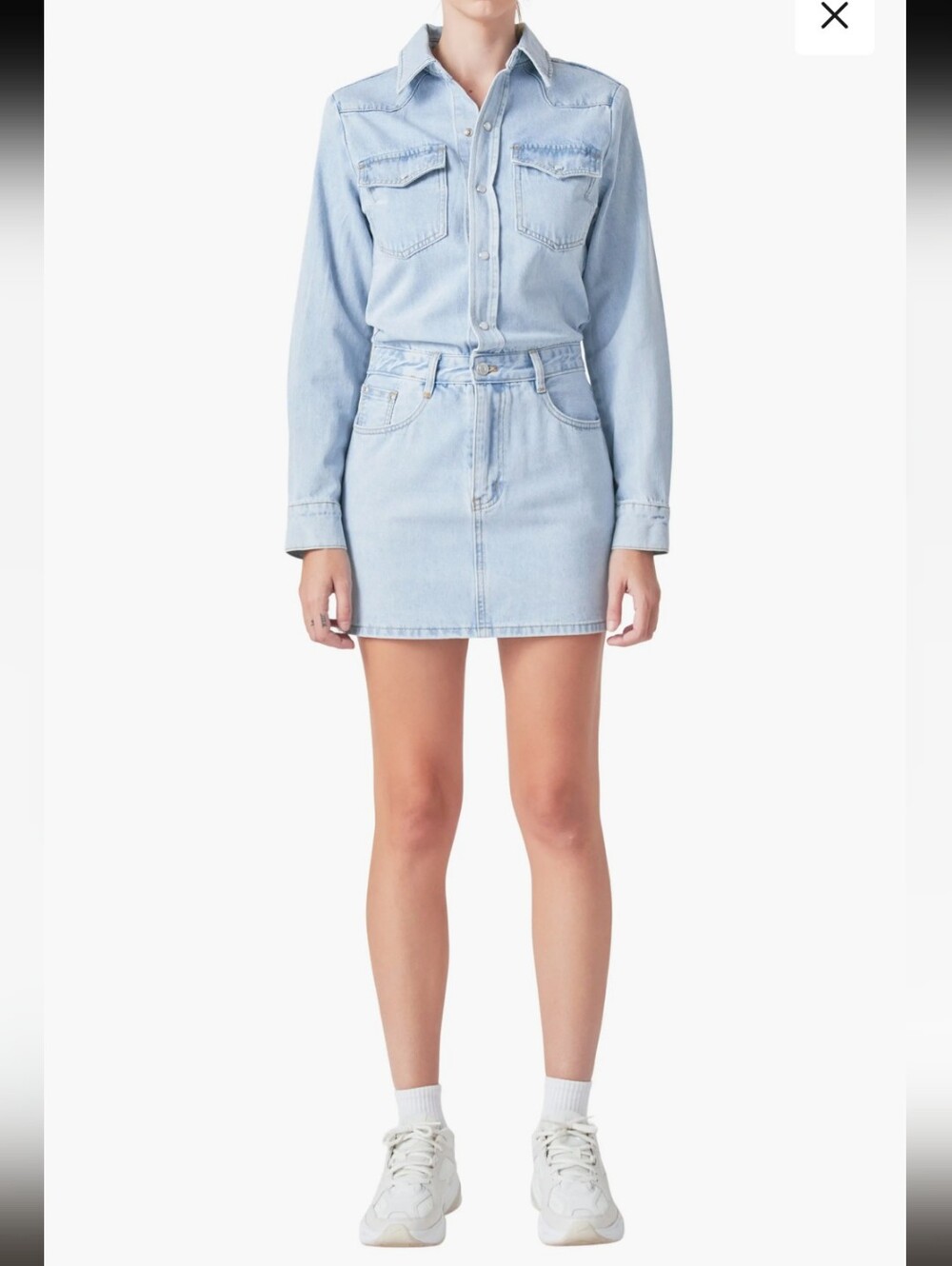 GREY LAB Nordstrom 100% Cotton Light Blue Denim Shirt Jacket Dress_XL